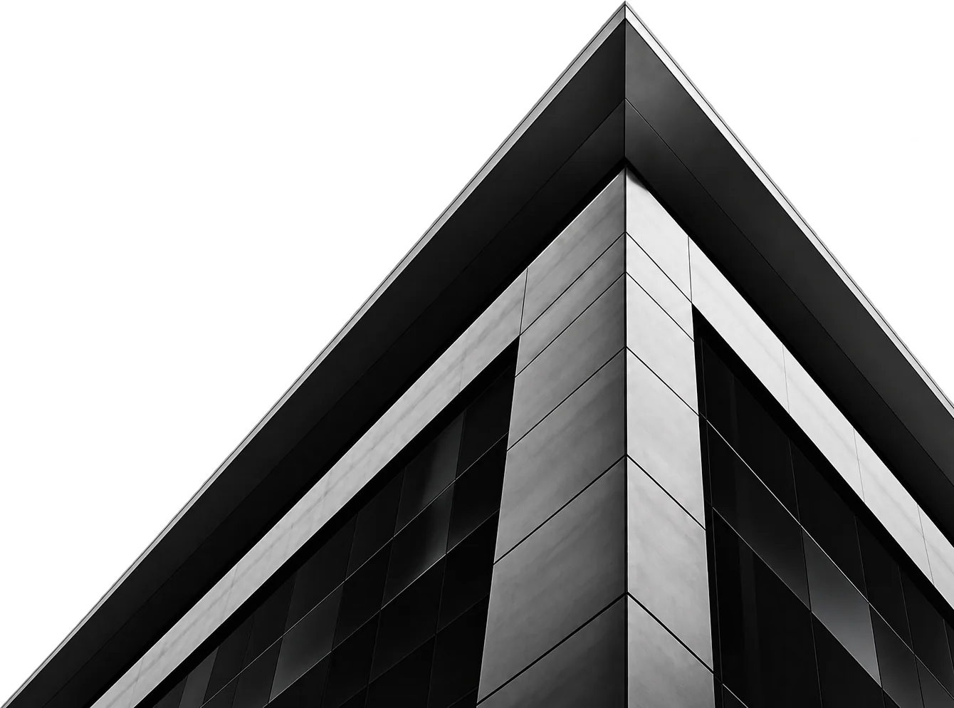 Fachada arquitectónica en blanco y negro, símbolo de solidez jurídica